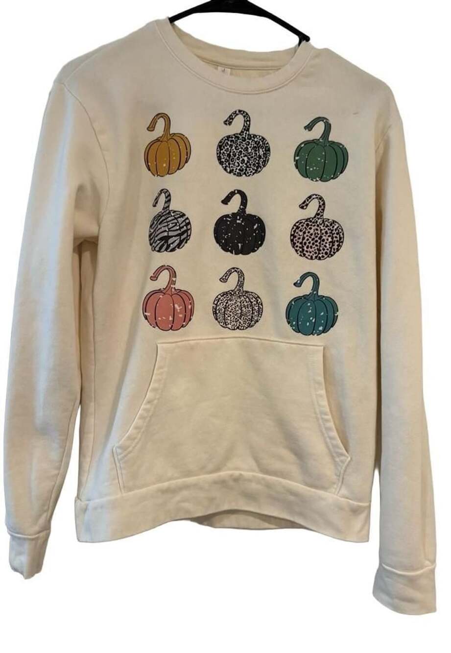 Pumpkin Sweatshirt Fall Halloween XS Leopard Zebra Graphic Pocket
